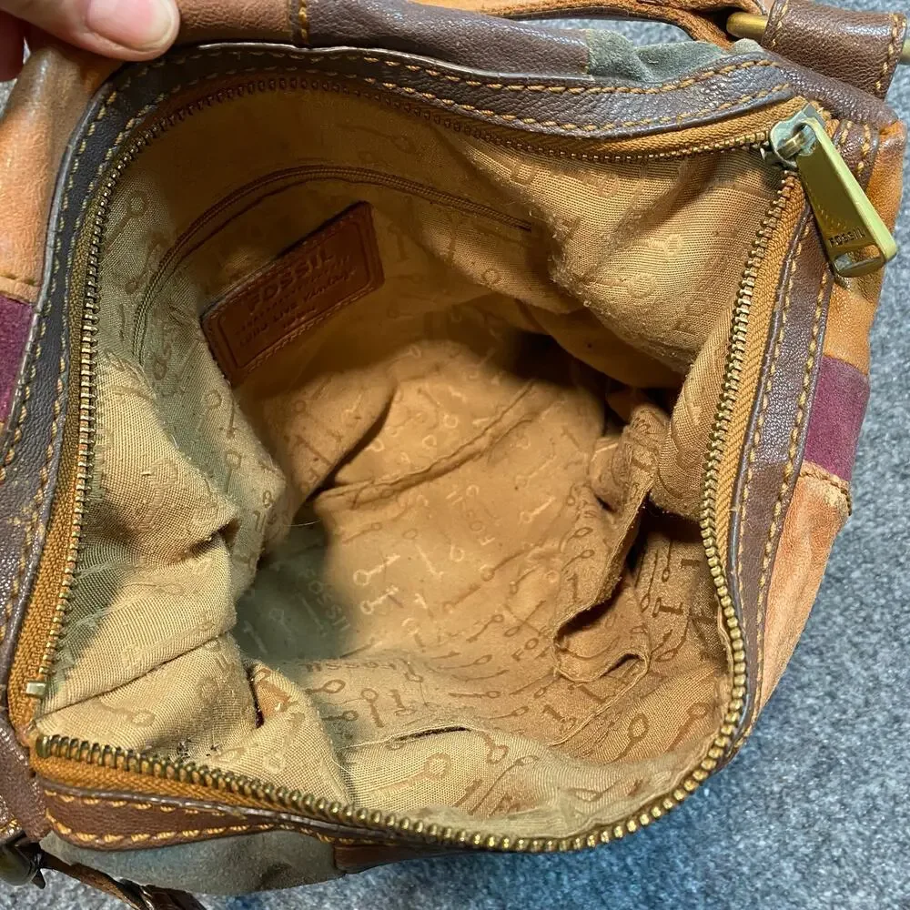 Rare Vintage Fossil Mason Patchwork Leather Crossbody Bag Purse Shoulder Bag